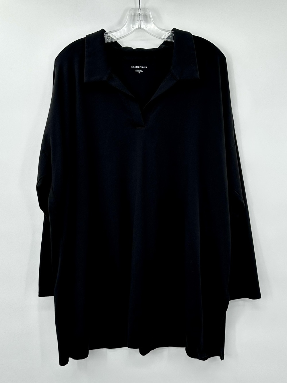 Eileen Fisher Black Collared Organic Cotton top size 1X
